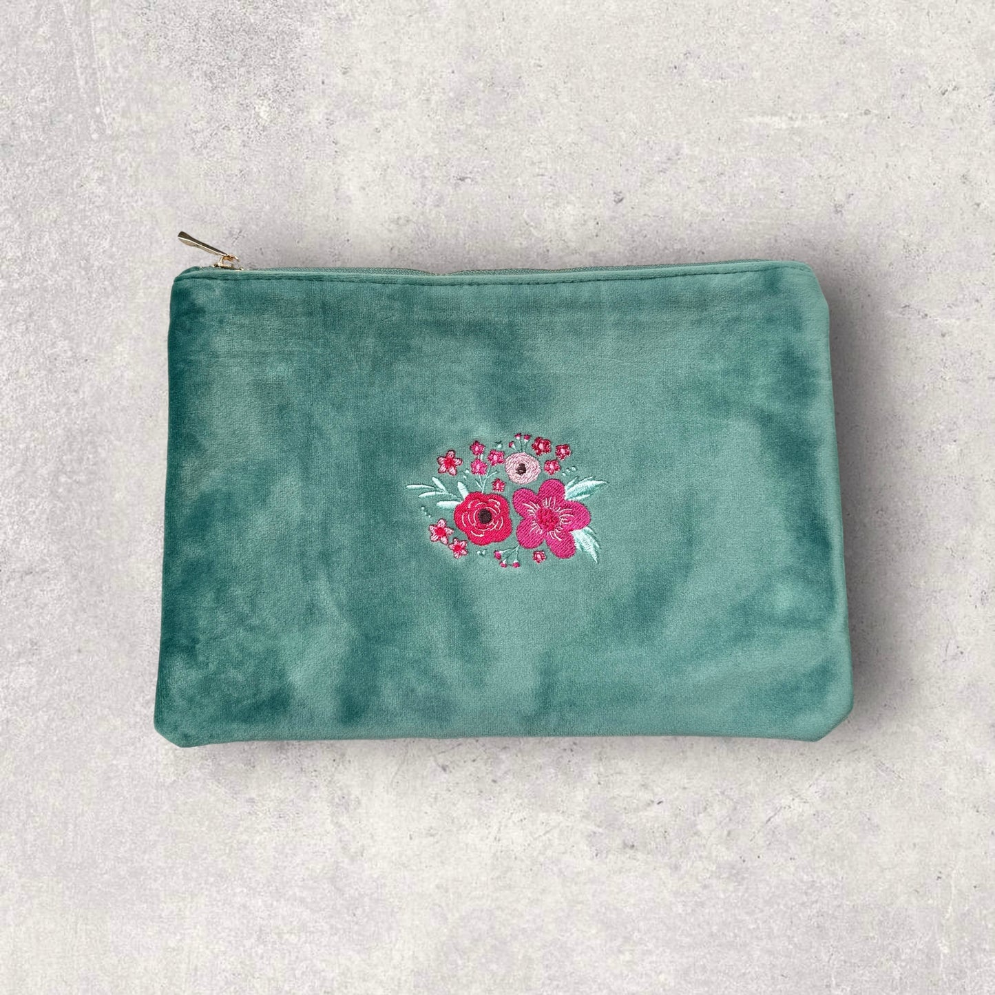 Embroidered Velvet Pouch - 'On Chewsdays, We Wear Pink'