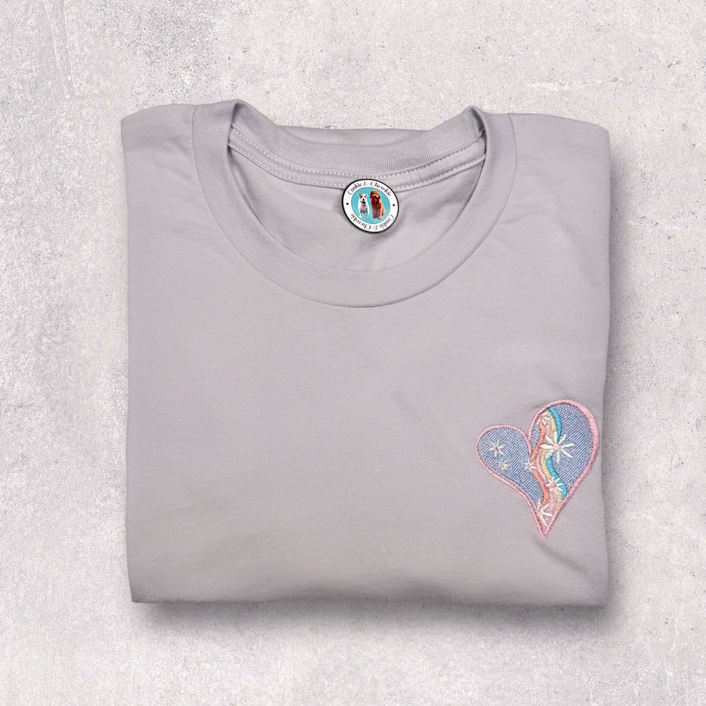 Embroidered T-shirt - 'Groovy Blooms' Heart