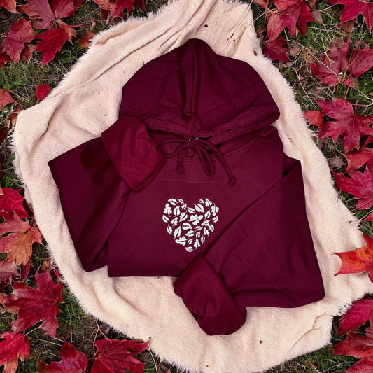 Embroidered Hoodie - 'Don't Stop Be-Leafing - Merlot'