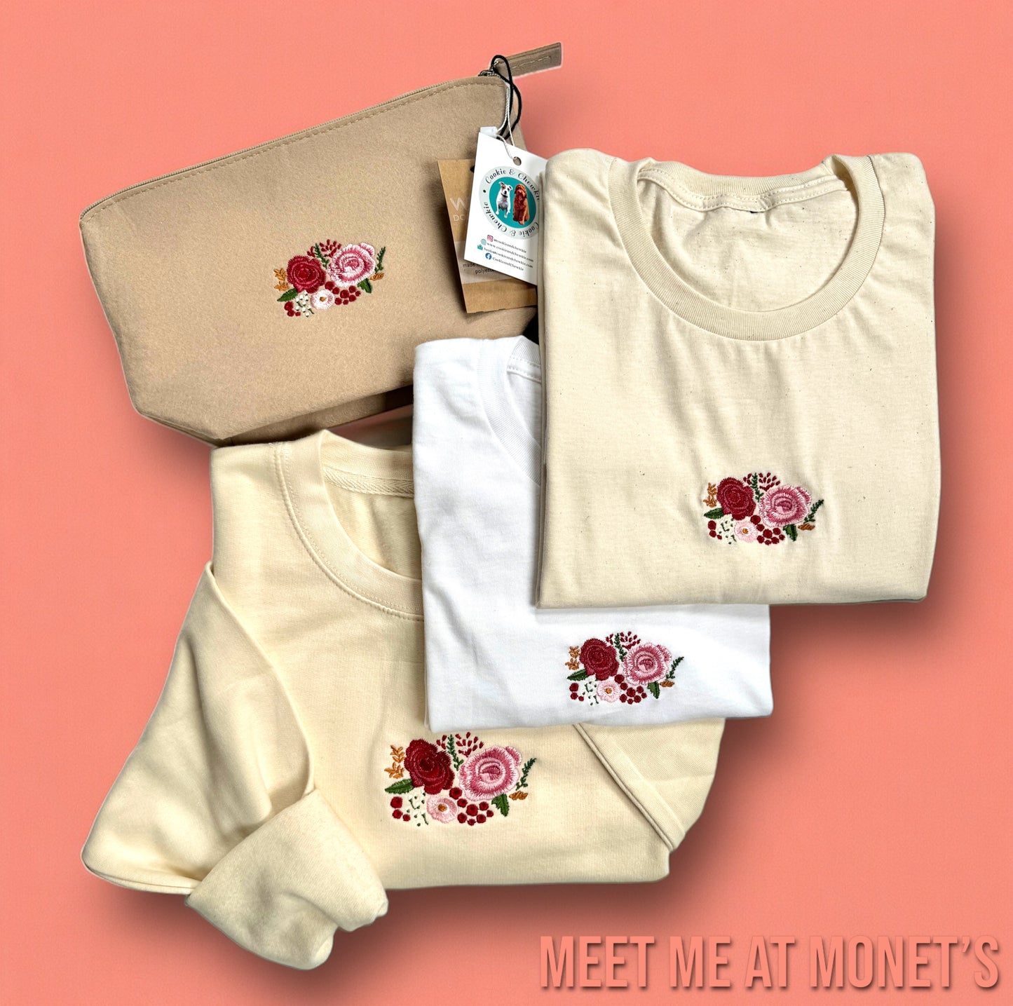 Embroidered T-shirt - 'Meet Me at Monet's' - White