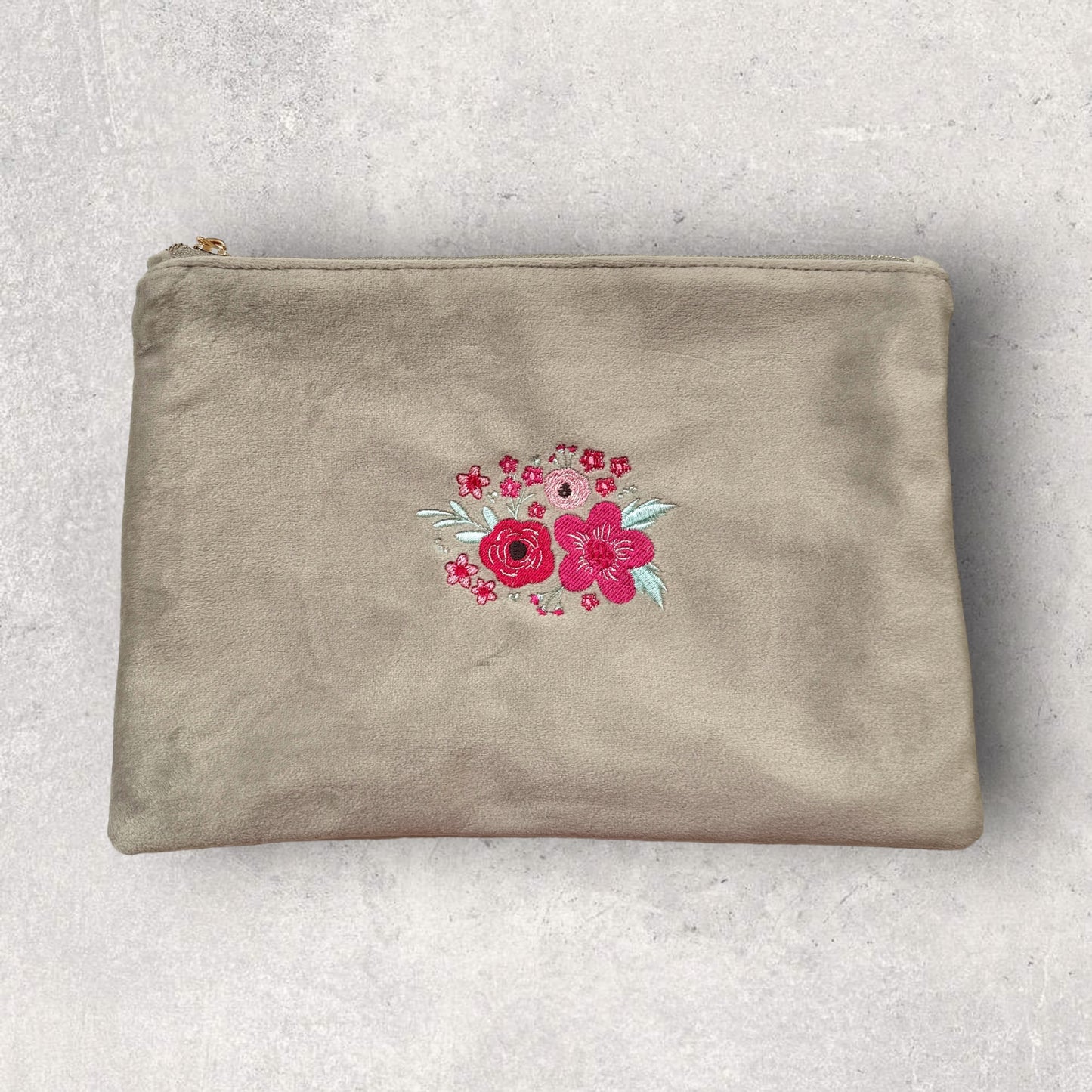 Embroidered Velvet Pouch - 'On Chewsdays, We Wear Pink'